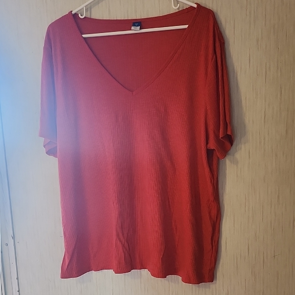 Red V-Neck Women's Top